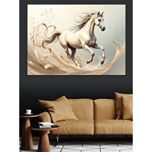 Koşan Beyaz Mitolojik At Dekoratif Kanvas - Mdf Ahşap Tablo 50x70 cm
