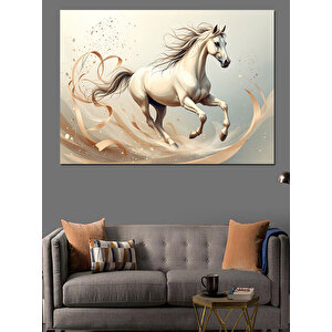 Koşan Beyaz Mitolojik At Dekoratif Kanvas - Mdf Ahşap Tablo