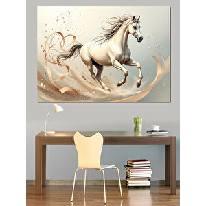 Koşan Beyaz Mitolojik At Dekoratif Kanvas - Mdf Ahşap Tablo