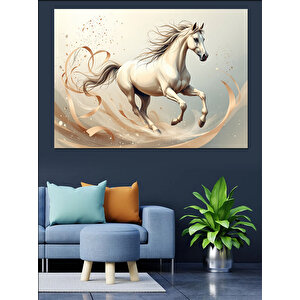 Koşan Beyaz Mitolojik At Dekoratif Kanvas - Mdf Ahşap Tablo 35x50 cm