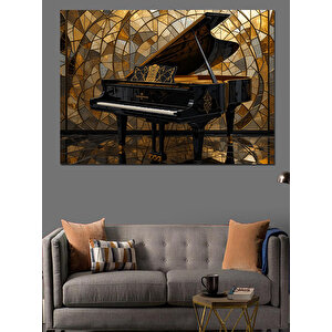 Altın Mozaik Üzerinde Piyano Dekoratif Kanvas - Mdf Ahşap Tablo 25x35 cm
