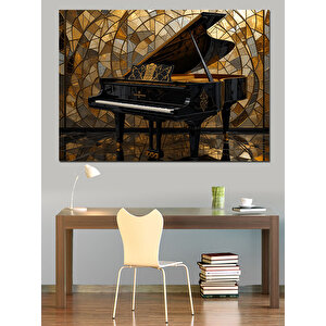 Altın Mozaik Üzerinde Piyano Dekoratif Kanvas - Mdf Ahşap Tablo 25x35 cm