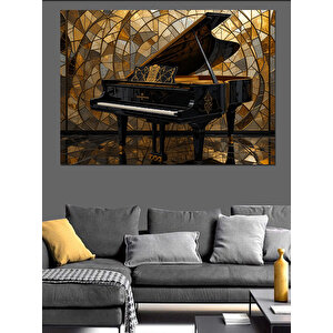 Altın Mozaik Üzerinde Piyano Dekoratif Kanvas - Mdf Ahşap Tablo 25x35 cm