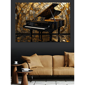 Altın Mozaik Üzerinde Piyano Dekoratif Kanvas - Mdf Ahşap Tablo