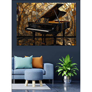 Altın Mozaik Üzerinde Piyano Dekoratif Kanvas - Mdf Ahşap Tablo