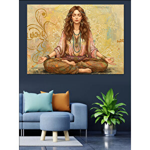 Meditasyon Yapan Kadın Dekoratif Kanvas - Mdf Ahşap Tablo 25x35 cm