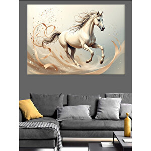 Koşan Beyaz Mitolojik At Dekoratif Kanvas - Mdf Ahşap Tablo 100x140 cm