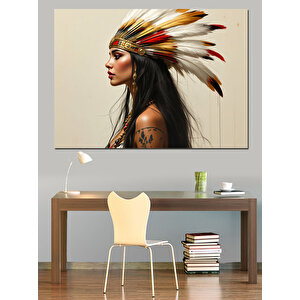 Kızılderili Kadın Portresi Dekoratif Kanvas - Mdf Ahşap Tablo