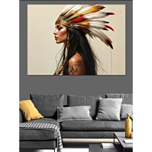 Kızılderili Kadın Portresi Dekoratif Kanvas - Mdf Ahşap Tablo