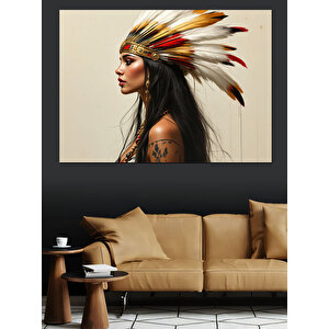 Kızılderili Kadın Portresi Dekoratif Kanvas - Mdf Ahşap Tablo 35x50 cm