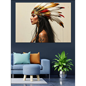 Kızılderili Kadın Portresi Dekoratif Kanvas - Mdf Ahşap Tablo 35x50 cm