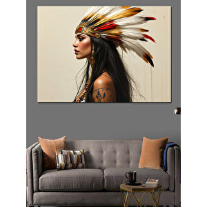 Kızılderili Kadın Portresi Dekoratif Kanvas - Mdf Ahşap Tablo 35x50 cm