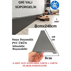8cmx240cm 1 Adet Pvc Yalı Gri Süpürgelik Suya Neme Dayanıklı Parke Seramik Salon Mutfak Süpürgeliği
