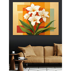Turuncu Karede Beyaz Zambak Dekoratif Kanvas - Mdf Ahşap Tablo 100x140 cm
