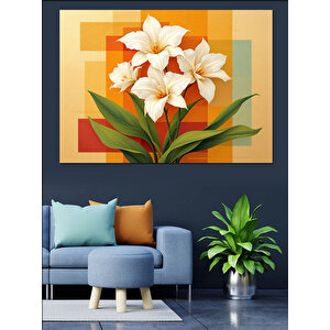 Turuncu Karede Beyaz Zambak Dekoratif Kanvas - Mdf Ahşap Tablo 100x140 cm