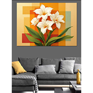 Turuncu Karede Beyaz Zambak Dekoratif Kanvas - Mdf Ahşap Tablo 35x50 cm