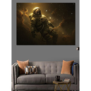 Uzayda Süzülen Astronot Figürü Dekoratif Kanvas - Mdf Ahşap Tablo 100x140 cm