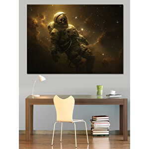 Uzayda Süzülen Astronot Figürü Dekoratif Kanvas - Mdf Ahşap Tablo 70x100 cm