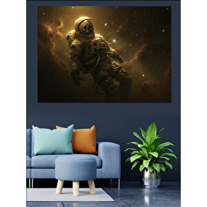Uzayda Süzülen Astronot Figürü Dekoratif Kanvas - Mdf Ahşap Tablo