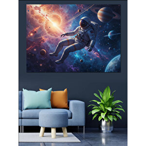 Uzayda Süzülen Astronot Dekoratif Kanvas - Mdf Ahşap Tablo