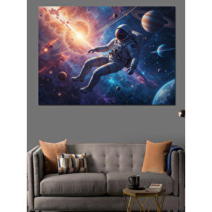 Uzayda Süzülen Astronot Dekoratif Kanvas - Mdf Ahşap Tablo