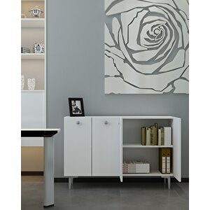 Bettydd (km120) Konsol,kahve Köşesi̇,ayakkabilik,ofi̇s Evrak Dolabi,mutfak Ki̇ler Dolabi beyaz-gümüş