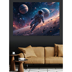 Uzayda Süzülen Astronot Dekoratif Kanvas - Mdf Ahşap Tablo 35x50 cm