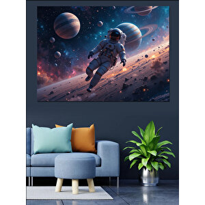 Uzayda Süzülen Astronot Dekoratif Kanvas - Mdf Ahşap Tablo 35x50 cm