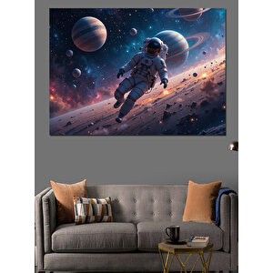 Uzayda Süzülen Astronot Dekoratif Kanvas - Mdf Ahşap Tablo 35x50 cm