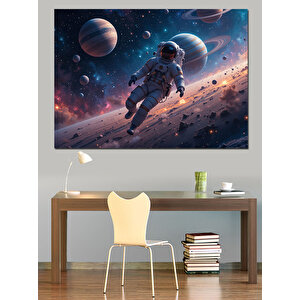 Uzayda Süzülen Astronot Dekoratif Kanvas - Mdf Ahşap Tablo