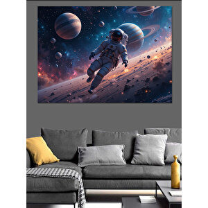 Uzayda Süzülen Astronot Dekoratif Kanvas - Mdf Ahşap Tablo