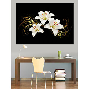 Siyah Zemin Üzerinde Zambaklar Dekoratif Kanvas - Mdf Ahşap Tablo 50x70 cm
