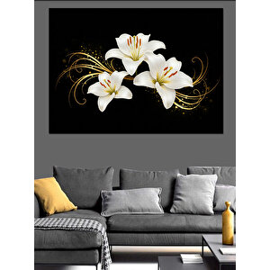 Siyah Zemin Üzerinde Zambaklar Dekoratif Kanvas - Mdf Ahşap Tablo 50x70 cm