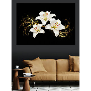 Siyah Zemin Üzerinde Zambaklar Dekoratif Kanvas - Mdf Ahşap Tablo 50x70 cm