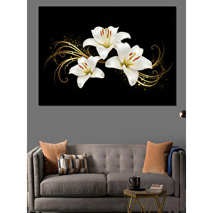 Siyah Zemin Üzerinde Zambaklar Dekoratif Kanvas - Mdf Ahşap Tablo