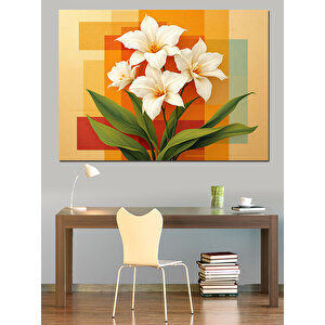 Turuncu Karede Beyaz Zambak Dekoratif Kanvas - Mdf Ahşap Tablo