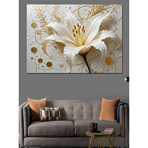 Altın Detaylı Zarif Zambak Dekoratif Kanvas - Mdf Ahşap Tablo 50x70 cm