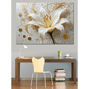 Altın Detaylı Zarif Zambak Dekoratif Kanvas - Mdf Ahşap Tablo 50x70 cm