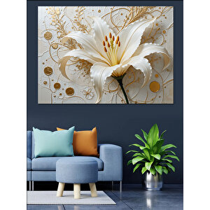 Altın Detaylı Zarif Zambak Dekoratif Kanvas - Mdf Ahşap Tablo 35x50 cm
