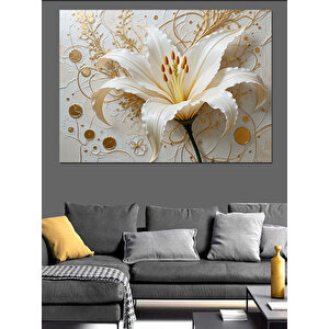 Altın Detaylı Zarif Zambak Dekoratif Kanvas - Mdf Ahşap Tablo