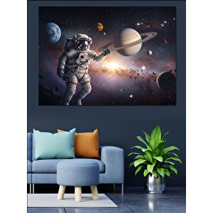 Galaksiler Arasında Astronot Dekoratif Kanvas - Mdf Ahşap Tablo 50x70 cm