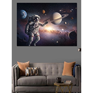 Galaksiler Arasında Astronot Dekoratif Kanvas - Mdf Ahşap Tablo 50x70 cm