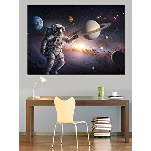 Galaksiler Arasında Astronot Dekoratif Kanvas - Mdf Ahşap Tablo 50x70 cm