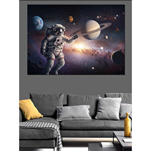 Galaksiler Arasında Astronot Dekoratif Kanvas - Mdf Ahşap Tablo