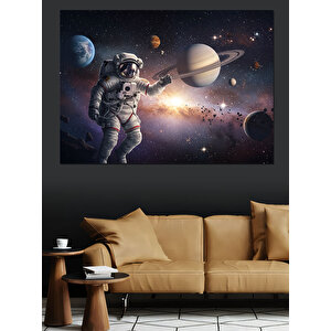 Galaksiler Arasında Astronot Dekoratif Kanvas - Mdf Ahşap Tablo