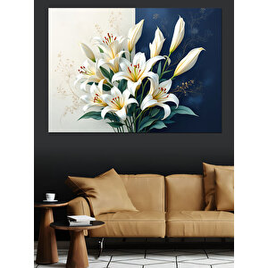 Zarif Beyaz Zambaklar Dekoratif Kanvas - Mdf Ahşap Tablo 70x100 cm