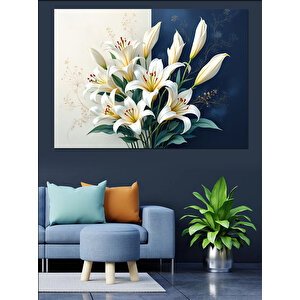 Zarif Beyaz Zambaklar Dekoratif Kanvas - Mdf Ahşap Tablo 70x100 cm
