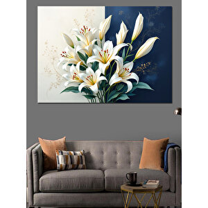 Zarif Beyaz Zambaklar Dekoratif Kanvas - Mdf Ahşap Tablo 70x100 cm