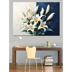 Zarif Beyaz Zambaklar Dekoratif Kanvas - Mdf Ahşap Tablo