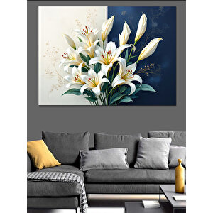 Zarif Beyaz Zambaklar Dekoratif Kanvas - Mdf Ahşap Tablo